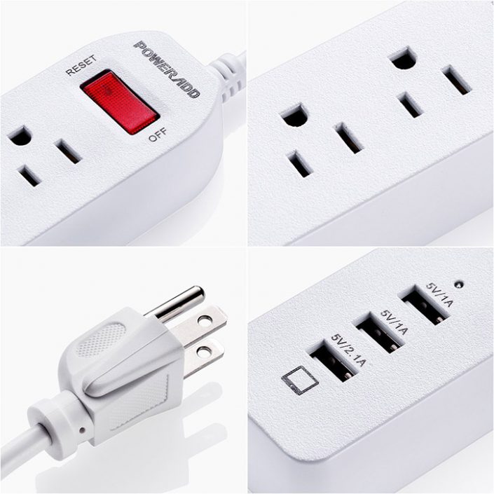UL Certified Surge Protector 3 Outlet Power Strip With On Off Switch
