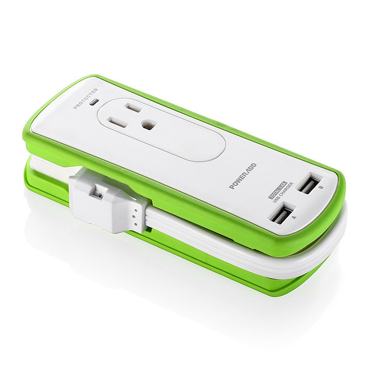 Two Outlet Mini Travel Power Strip , Small Power Strip With USB