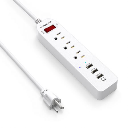 UL Certified Surge Protector 3 Outlet Power Strip With On Off Switch