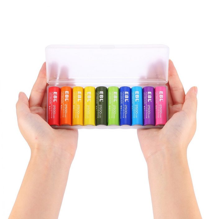 High Performance AA NiMH Rechargeable Batteries EBL Rainbow High Capacity Rechargeable AA Batteries 2500mAh