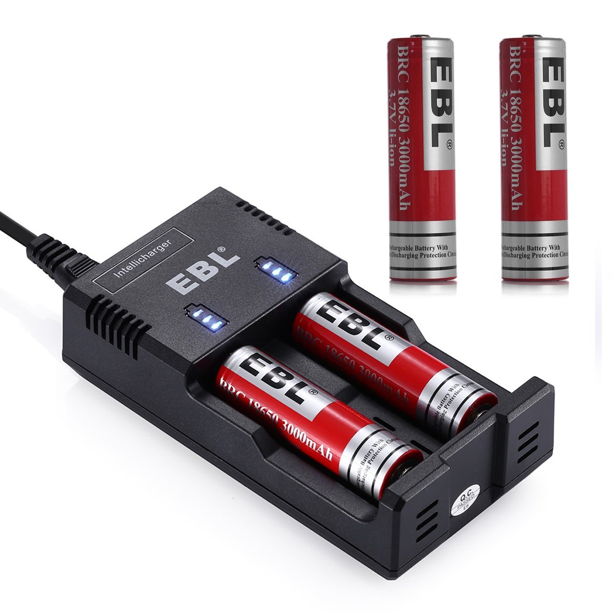 Ebl Iquick 2 Bay Battery Charger With 4 Count 18650 Type 3 7 V Ebl 2 Bay Battery Charger With 4 Pack 3 7 V 18650