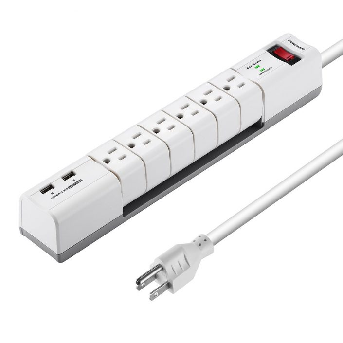 Swivel Power Strip 6 Outlet Surge Protector With USB Ports