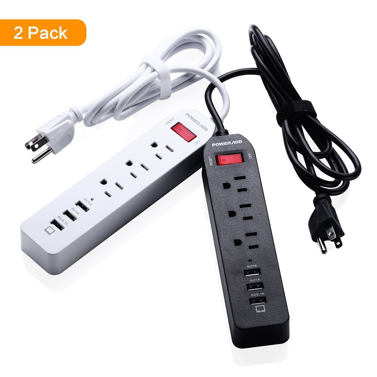 2 Pack Black And White Power Strip With USB Charging Ports UL Listed Surge Protector 3 Smart USB Power Bar Charger