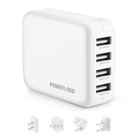 4.8A 4 Port USB Travel Wall Charger With US UK EU AU Plugs