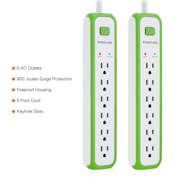 2 Pack 6 Outlet Surge Protector Power Strip For Office, Home 5-Foot Cord 900 Joules Surge Protector Commercial Power Strip