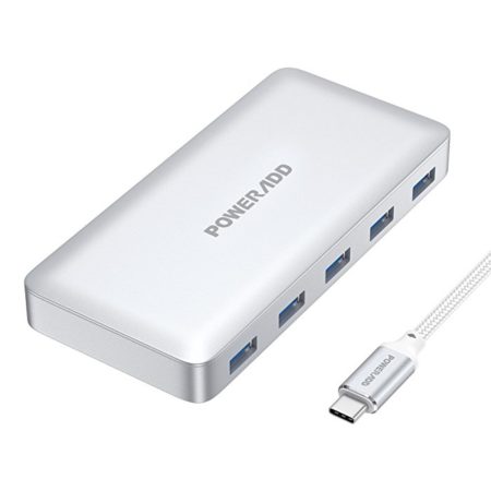 Portable 5-Port USB 3.0 Type C Hub 5Gbps Data Transfer Speed