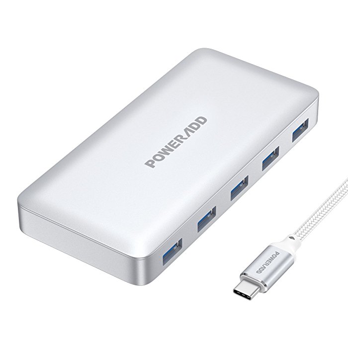 Ultra Slim Type C Hub 5-Port USB 3.0 and PD 2.0 Data Hub Portable 5-Port USB 3.0 Type C Hub 5Gbps Data Transfer Speed