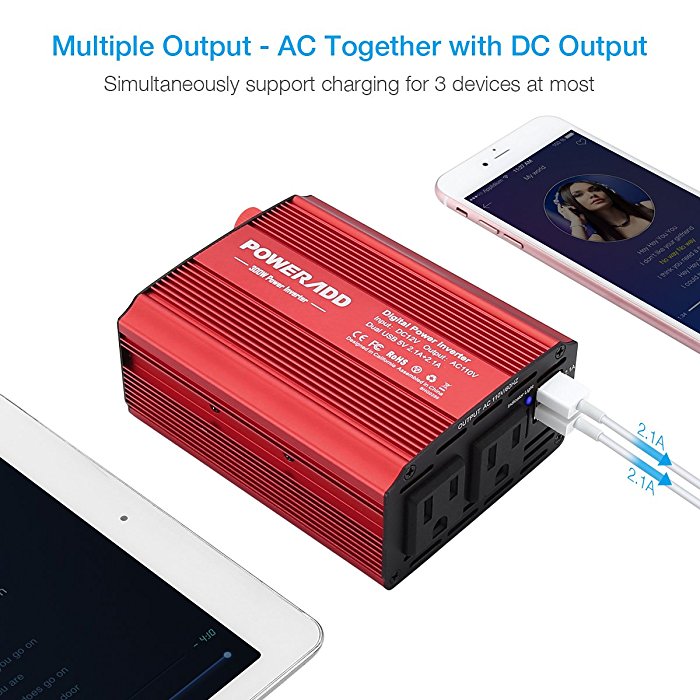 300 Watt 12V DC to 110V AC Car Power Inverter for Laptop / Cellphone