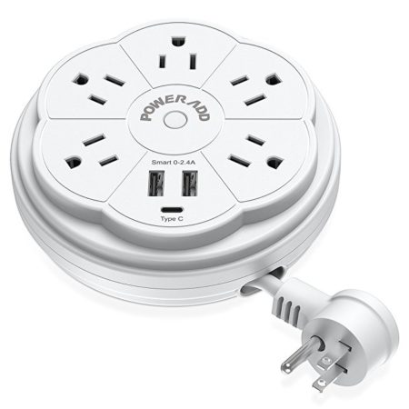 Round 5-Outlet Power Strip With USB Type C Output, Dual Smart USB Ports