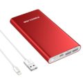 Red Power Bank Dual USB Battery Pack With 1M 8-Pin Lightning Cable