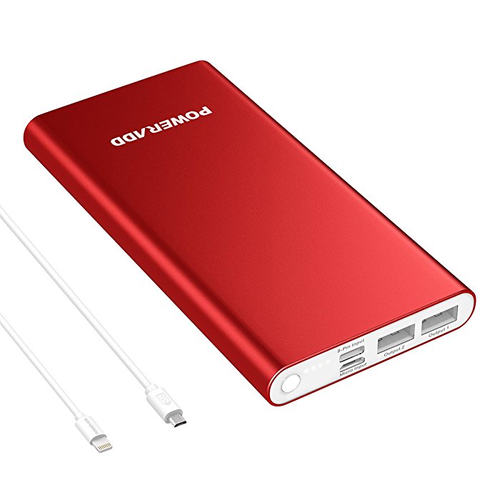 High Efficiency Power Bank Portable USB Device Charger 12000mAh Portable Power Bank, Stylish Red Portable Charger