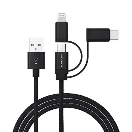 Micro USB, Lightning, Type C 3-in-1 USB Data and Charging Cable