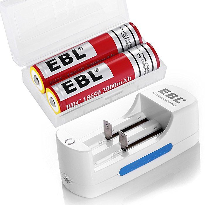 button top 18650 rechargeable battery and charger EBL 18650 Protected 3.7 V 3000mAh Rechargeable Battery Set with Charger