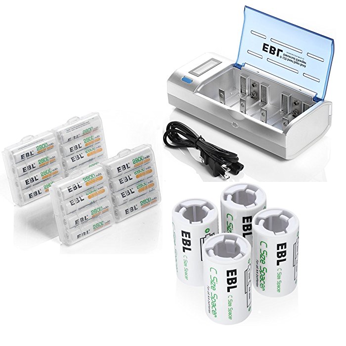 AA size rechargeable battery with charger eco-friendly Rechargeable AA Batteries and Charger Combo with C Size Spacers